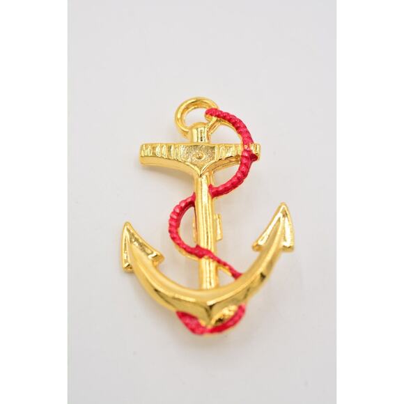 Vintage Pin Brooch Anchor Sailor Nautical Red Enamel Gold Tone 1980s NOS BinA5 - Picture 3 of 12